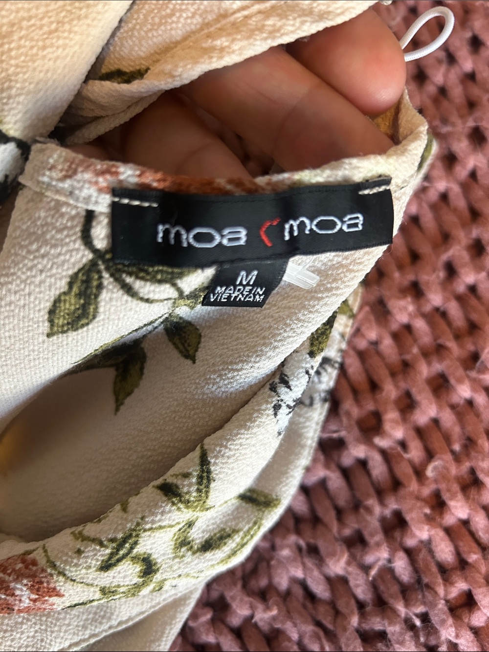 Moa Moa Cream Floral Blouse with Green Leaf Print